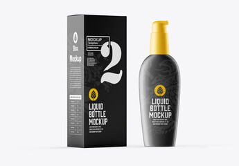 Liquid Bottle with Box Mockup