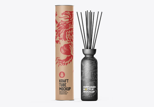 Reed Diffuser Glass Bottle with Box Mockup