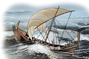 Ancient Greece - Ionian ship sails in the stormy sea