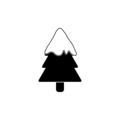 Forest evergreen pine tree with snow, winter camping vector icon