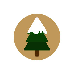 Forest evergreen pine tree with snow, winter camping vector icon