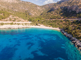 Bay of Kurubuk on Datca peninsula with crystal clear turquoise blue water in Mugla province in Turkey