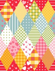 Childish seamless patchwork pattern from colorful rhombus patches. Blanket, carpet, print for fabric and textile.