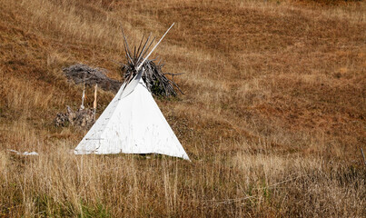 Tepee tent in the outdoors. A tipi (also tepee and teepee) is a conical tent traditionally made of...