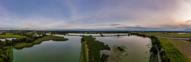 Panoramic view of the nature reserve near Lubomia in Poland. Drone photography
