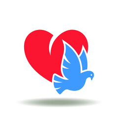 Vector illustration of heart with dove. Icon of kindness. Symbol of NGO Non-Governmental Organization. Peace Charity Hope Sign.