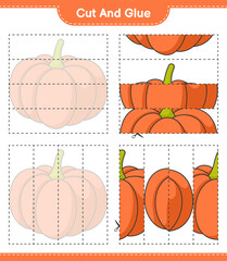 Cut and glue, cut parts of Pumpkin and glue them. Educational children game, printable worksheet, vector illustration