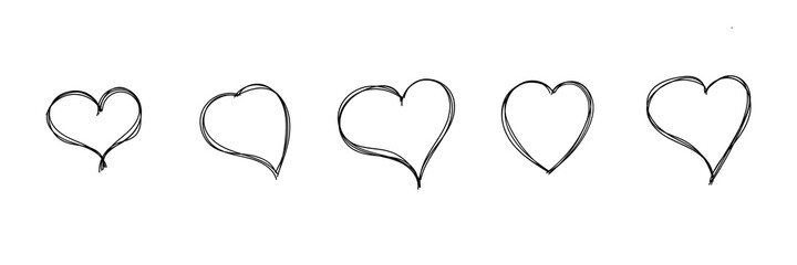 Hand drawn hearts. Hand drawn love symbol collection. Vector illustration