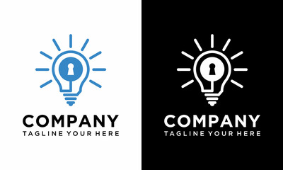 Vector icon illustration with light bulb and keyhole concept ideas template on a black and white background.