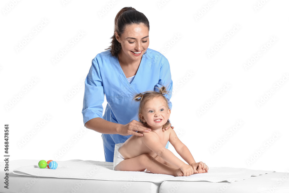 Sticker Massage therapist with baby on white background