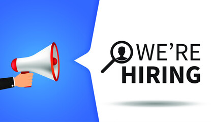 We are hiring with megaphone speech bubble . Megaphone banner.