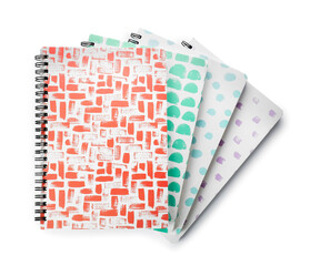 Notebooks on white background, top view