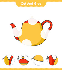 Cut and glue, cut parts of Teapot and glue them. Educational children game, printable worksheet, vector illustration