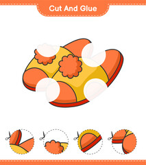 Cut and glue, cut parts of Slippers and glue them. Educational children game, printable worksheet, vector illustration
