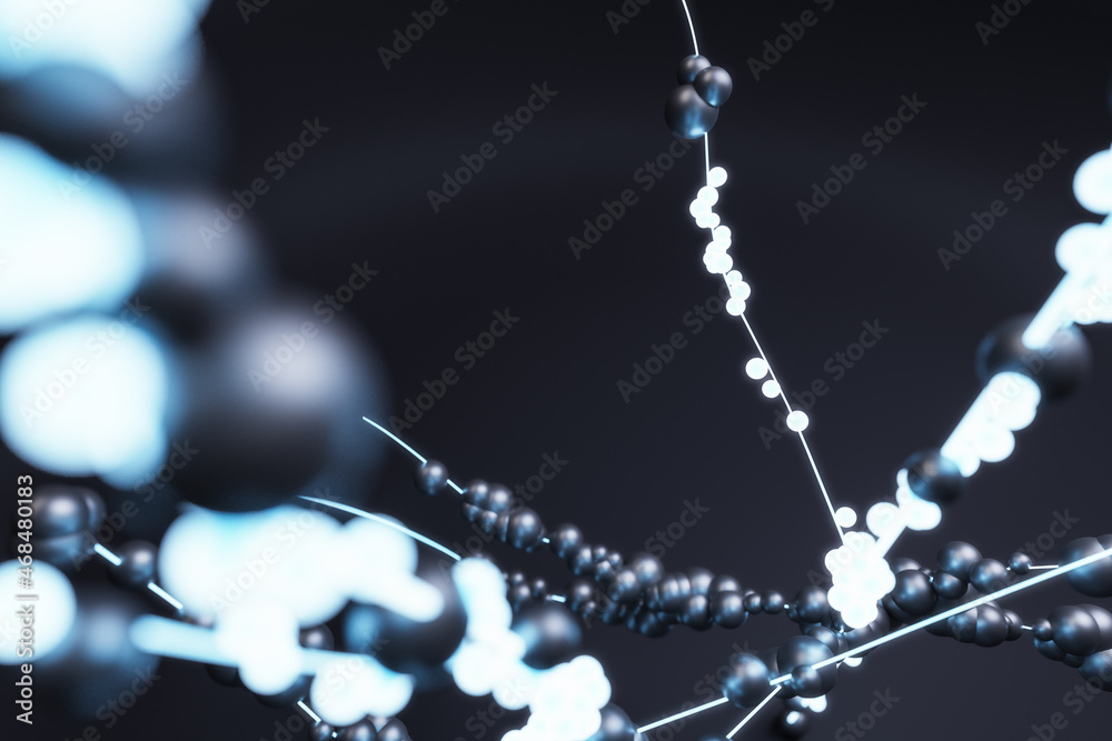 Poster creative black background with digital cirlces. decor and landing page concept. 3d rendering.