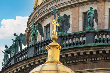 Bronze statues of angels by Josef Hermann decorating the dome of Saint Isaac's Cathedral in Saint Petersburg, Russia