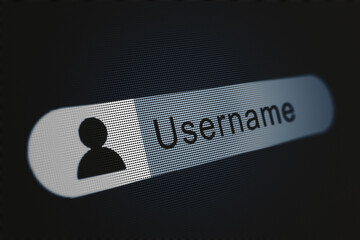 Creative username bar on dark background. Data and information concept. 3D Rendering.