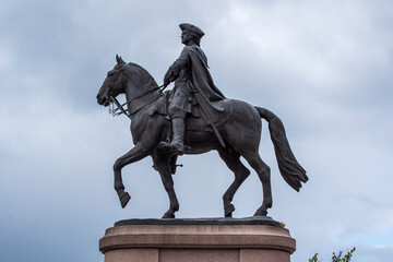 Fototapeta na wymiar Statue of Peter The Great horse rearing in Strelna, Saint Petersburg, Russia