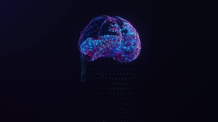 Rotaiting futuristic human brain and head. Scan technology. (AI) Artificial intelligence concept. Neurosurgery diagnostic. 3d rendering