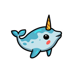 Cute little narwhal cartoon swimming