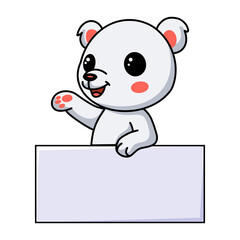 Cute little polar bear cartoon with blank sign