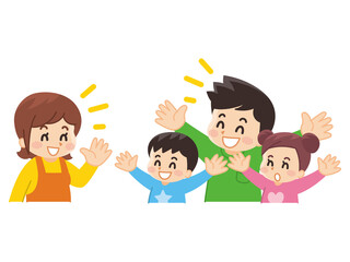 会話を楽しむ親子　笑顔で喜ぶ核家族