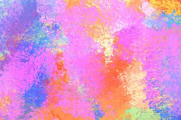 abstract colorful background with paint strokes, rough grunge paint stains, yellow orange blue pink positive painting, handcrafted happy wallpaper for interior decoration, modern bright artwork 