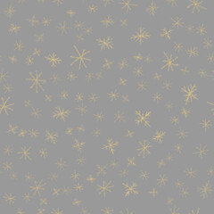 Hand Drawn Snowflakes Christmas Seamless Pattern. Subtle Flying Snow Flakes on chalk snowflakes Background. Artistic chalk handdrawn snow overlay. Gorgeous holiday season decoration.