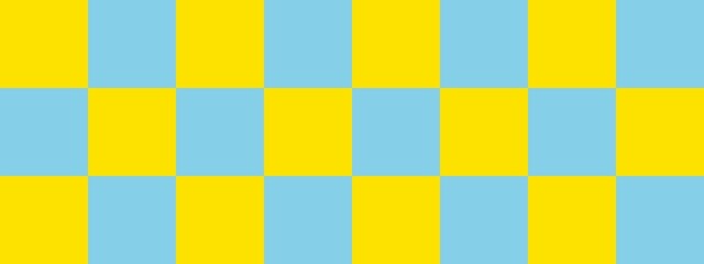 Checkerboard banner. Sky blue and Yellow colors of checkerboard. Big squares, big cells. Chessboard, checkerboard texture. Squares pattern. Background.