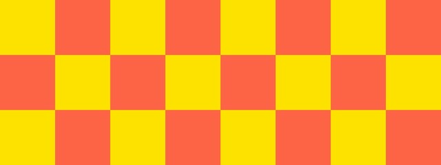 Checkerboard banner. Tomato and Yellow colors of checkerboard. Big squares, big cells. Chessboard, checkerboard texture. Squares pattern. Background.