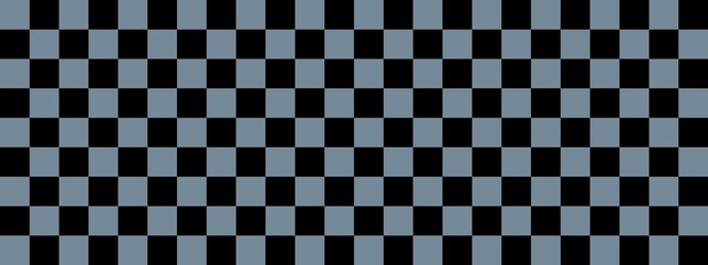 Checkerboard banner. Black and Light Slate Grey colors of checkerboard. Small squares, small cells. Chessboard, checkerboard texture. Squares pattern. Background.