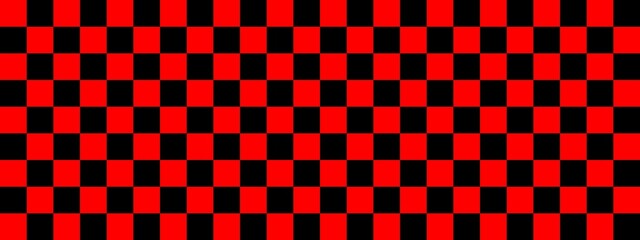 Checkerboard banner. Black and Red colors of checkerboard. Small squares, small cells. Chessboard, checkerboard texture. Squares pattern. Background.