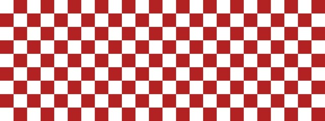 Checkerboard banner. Firebrick and White colors of checkerboard. Small squares, small cells. Chessboard, checkerboard texture. Squares pattern. Background.