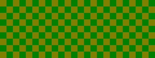 Checkerboard banner. Green and Olive colors of checkerboard. Small squares, small cells. Chessboard, checkerboard texture. Squares pattern. Background.