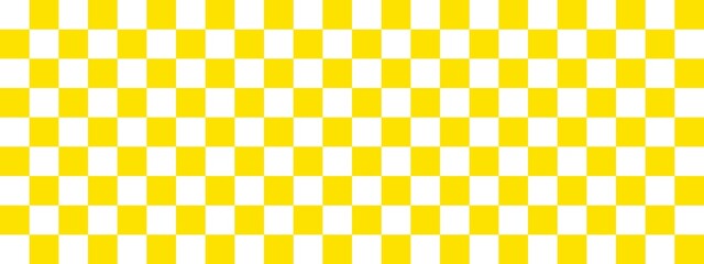 Checkerboard banner. Yellow and White colors of checkerboard. Small squares, small cells. Chessboard, checkerboard texture. Squares pattern. Background.