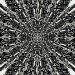 Amazing abstract silver mandala. 3d Oil paint effect, Wavy fluid trippy futurist background.