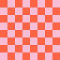 Checkerboard 8 by 8. Pink and Tomato colors of checkerboard. Chessboard, checkerboard texture. Squares pattern. Background.