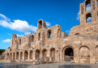 Naklejka premium The facade of the Odeon of Herodes Atticus, in Athens, Greece. It is an ancient stone theatre, built in 161 AD, located on the southwest slope of the Acropolis of Athens.