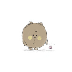 the little pink beast is screaming at the big round bear