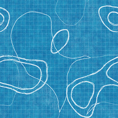 Seamless bright blue blueprint pattern for textile and print. High quality illustration. Technical engineering blue-print draft design. Graphic motif for background, wallpaper, or surface design print