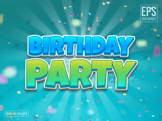 Happy Birthday Blue and Green Funny Text Effect Eps Editable Template.