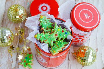 Christmas cookie on a white wooden background