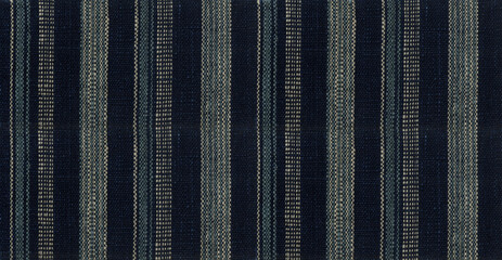 明治初期の藍染めの木綿縞、古代織の丹後布