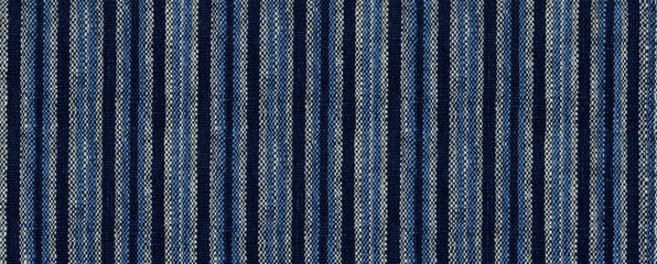 明治初期の藍染めの木綿縞、古代織の丹後布