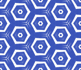 Geometric seamless pattern. Indigo symmetrical
