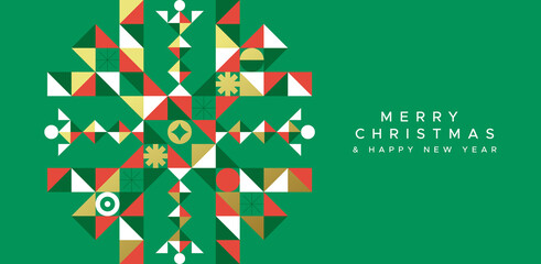 Christmas New Year gold snow folk mosaic card