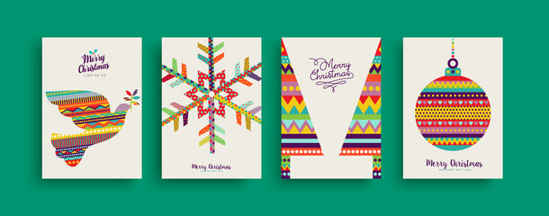Christmas New Year geometric folk animal card set