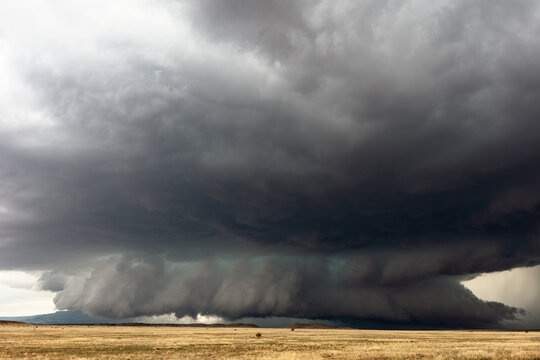 Stormy Sky With Ominous Supercell Thunderstorm And Wall Cloud