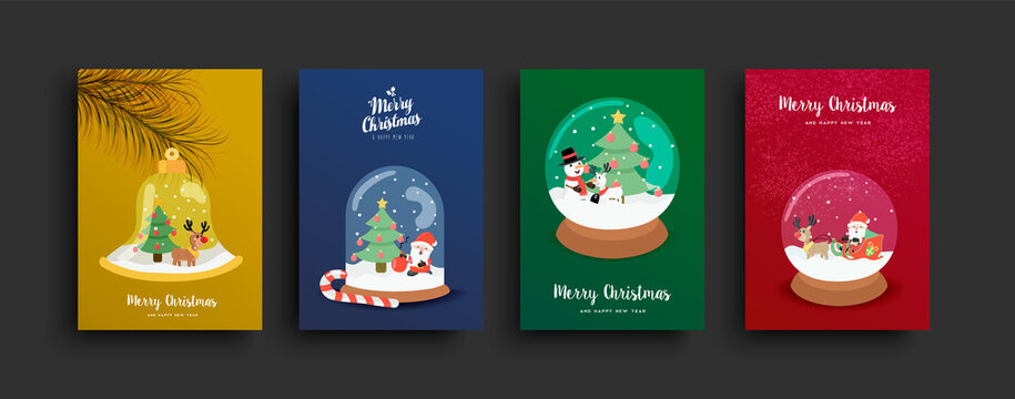 Christmas New Year cartoon snow globe card set