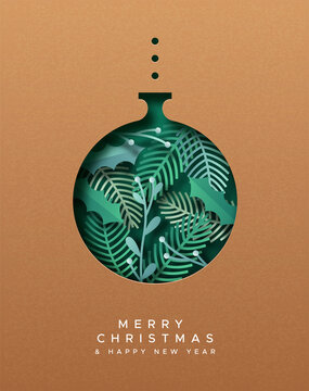 Christmas New Year eco nature paper cut bauble